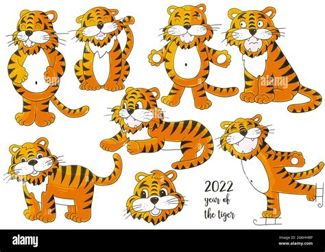 Set Of Tigers In Hand Draw Style Symbol Of Faces Of Tigers New