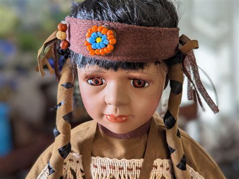 Vintage Porcelain Native American Doll 19 Inch Native American Doll Etsy