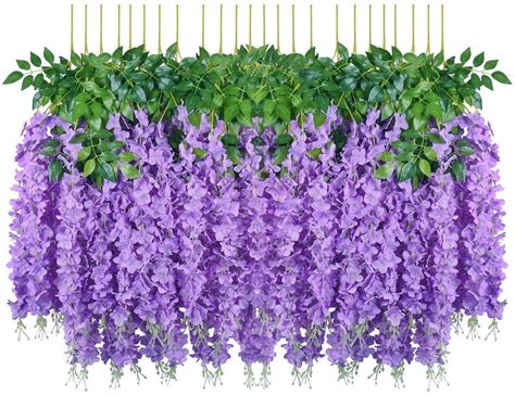 Set Of 6 Artificial Fake Flowers Vine Silk Wisteria Hanging Garland