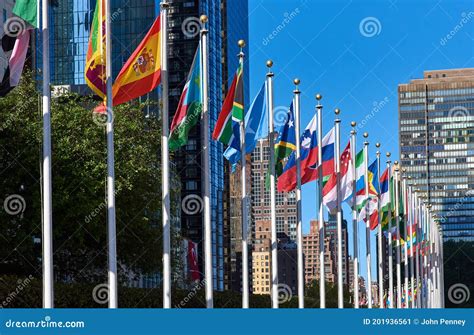 Flags Of The United Nations Member States In Front Of The Un