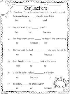 There are lots of fun, engaging activities and games that are ideal for working on this and of course, you'll want to include some conjunctions and transitions into these activities too. Conjunction Freebie | First grade worksheets, Conjunctions ...