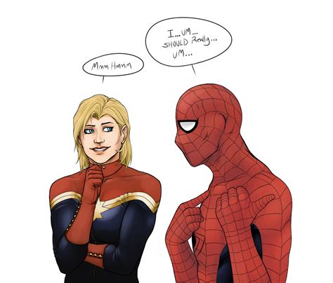 Peter Parker Spider Man X Carol Danvers Captain Marvel Captain