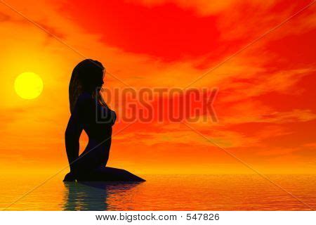 Silhouette Of Nude Girl On Sunset Background Royalty Free Stock My