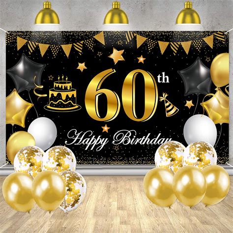 Buy Gremag 60th Birthday Banner Backdrop 60th Birthday Banner Black