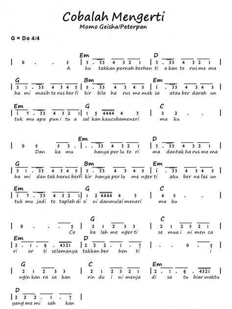 Not angka pianika lagu, daerah khusus ibukota jakarta. Not Angka Pianika Lagu Cobalah Mengerti - Noah
