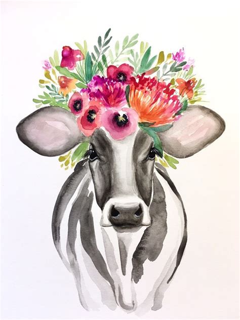 Poppy the Cow PRINT floral cow floral crown cow | Etsy