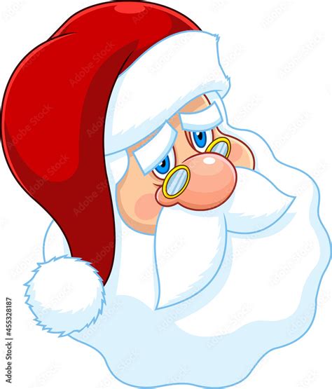 Sad Santa Claus Face Portrait Cartoon Character Vector Hand Drawn