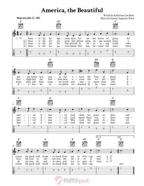 America The Beautiful Easy Guitar Sheet Music And Tab With Chords