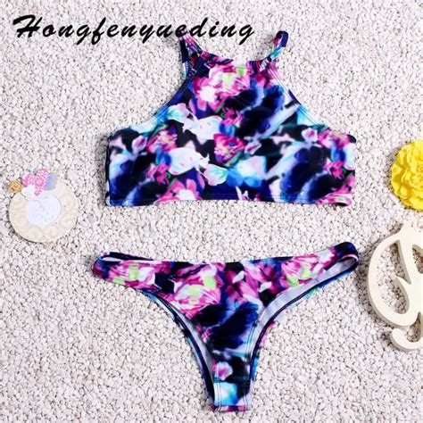 Hongfenyueding Brazilian Thong Bikini Set 2017 Swimsuit High Neck Womens Swimming Suit Swimwear