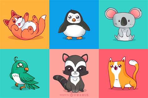 Cute Animals Colorful Illustrations Vector Download