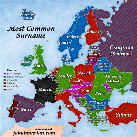 Most Common Surnames By Country In Europe