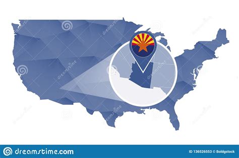 Arizona State Magnified On United States Map Stock Vector