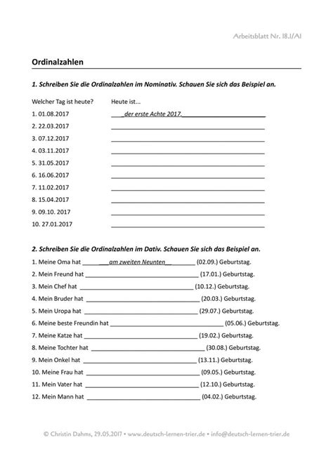 A1ordinalzahlen Unterrichtsmaterial Im Fach Dazdaf Ordinalzahlen