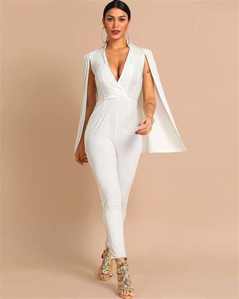 Fashion Women Solid White V Neck High Waist Cape Jumpsuit Ol Casual Business Ebay