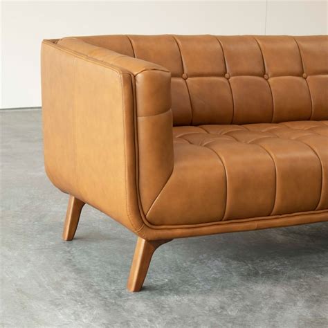 Mid Century Modern Allen Tan Full Grain Leather Sofa 84 Ash0428