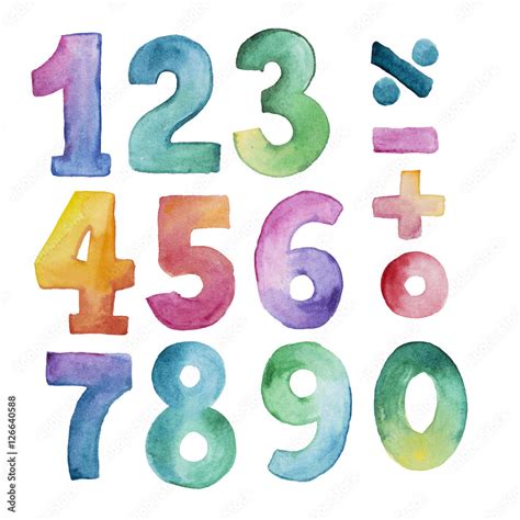 Set Of Watercolor Number From One To Nine And Zero Stock Illustration