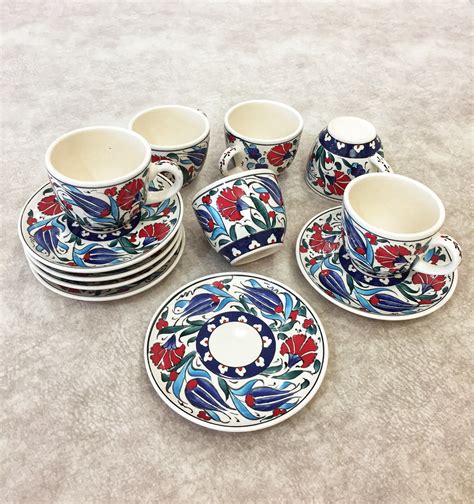 X Handmade Turkish Ceramic Coffee Cup Set For Six Espresso Etsy