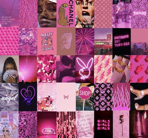 Neon Pink Colors Wall Collage Kit Etsy Pink Wallpaper Iphone Wall
