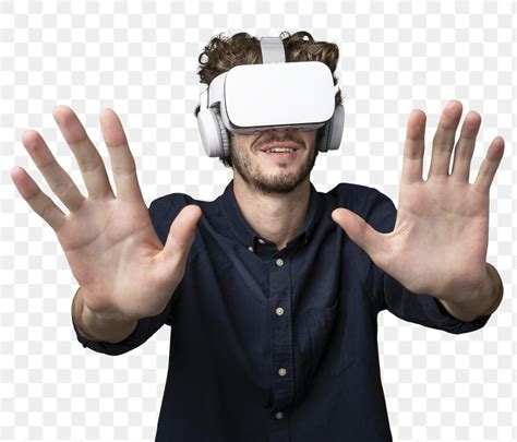 Young Man Using A Vr Headset Transparent Png Premium Image By