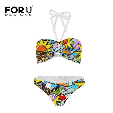 Forudesigns Comic Bow Style Bikinis Beach Bandeau Two Piece Bikini Sets