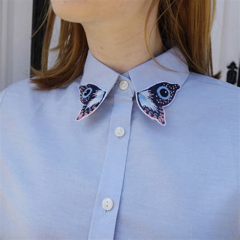 Hand Embroidered Butterfly Statement Collar Shirt By Lint And Thread