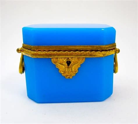 Antique French Blue Opaline Glass Casket Box