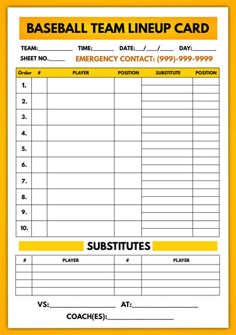Copia De Baseball Team Lineup Card Template Postermywall