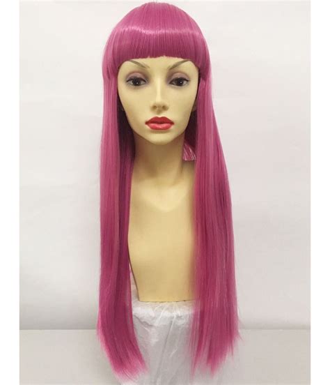 Long Pink Wig With Bangs Celebrity Wigs Star Style Wigs Uk
