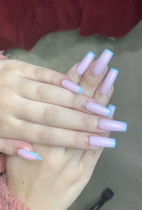 Baby Pink And Blue French Tip Cotton Candy Nails Green Acrylic Nails