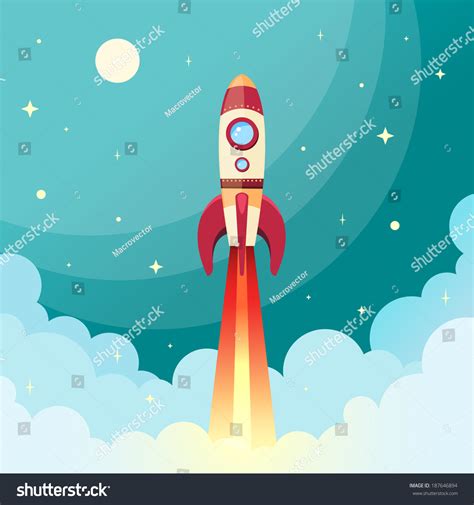 Space Rocket Flying Space Moon Stars Stock Vector Royalty Free