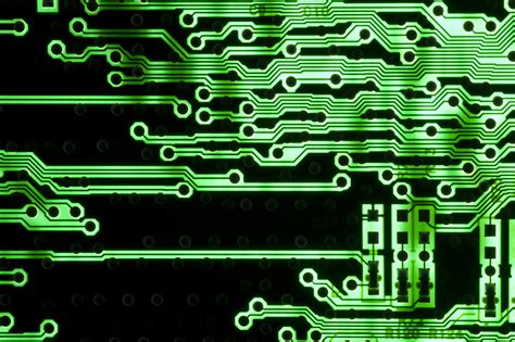 Printed Electronics Circuit Board With Green Free Backgrounds And