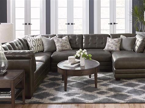 This sectional is covered in a soft chenille fabric. Most Popular U-Shaped Leather Sectional - Espresso ...