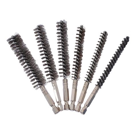 hezb 6pcs stainless steel bore brush with hex shanks metal cleaning brush fit for