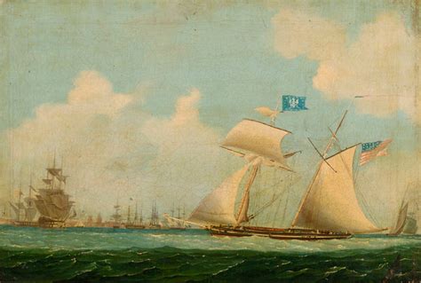 An American Privateer Schooner And Other Vessels Near A Harbour Posters