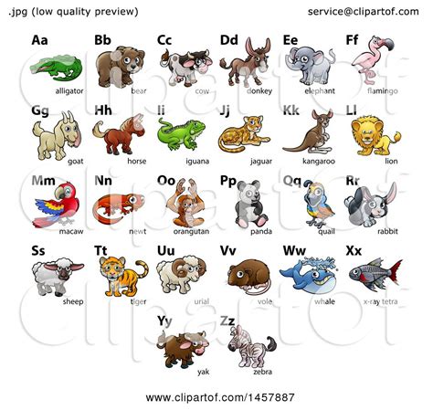 Clipart Of A Chart Of Alphabet Letters With Animals Royalty Free
