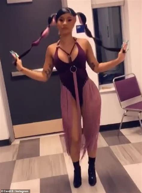 Cardi B Sets Pulses Racing In Purple Thong Bodysuit With Tassels In