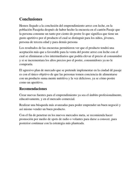 Conclusiones Emprendimiento Iniciativa Empresarial Producto