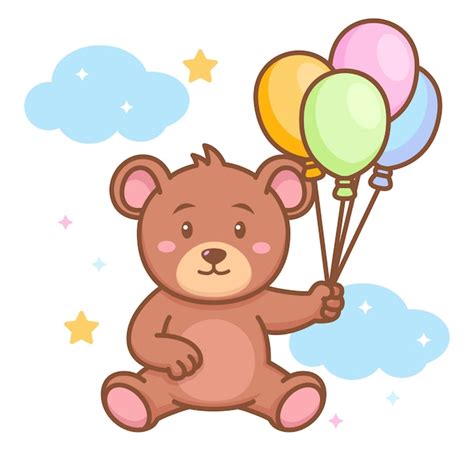 Lindo Bebé Oso Con Globos Vector Premium