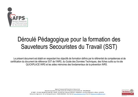 Déroulé Pédagogique Sst Afpsecourisme 2017 V2 Agence