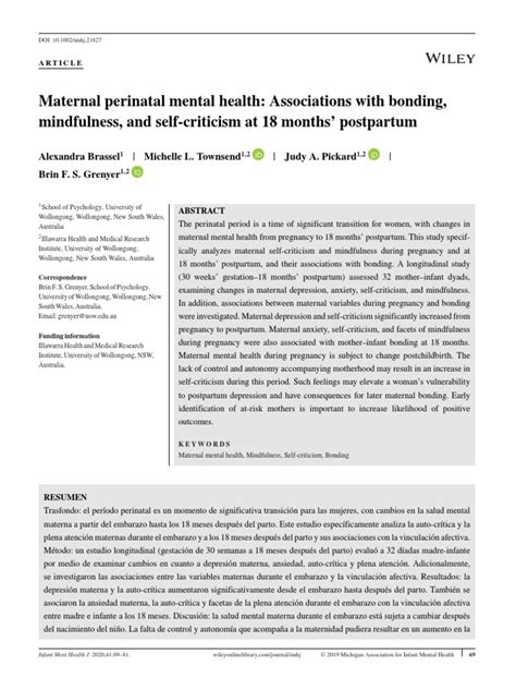 Maternal Perinatal Mental Health Associations With Bonding Mindfulness