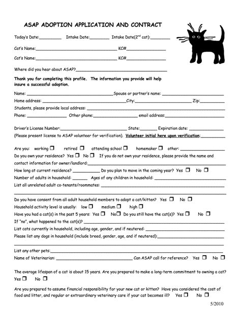 Printable Pet Adoption Form Printable Forms Free Online