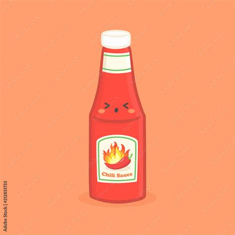 Cute Hot Chili Sauce Bottle Vector Illustration Cartoon Smile Stock Vector Adobe Stock