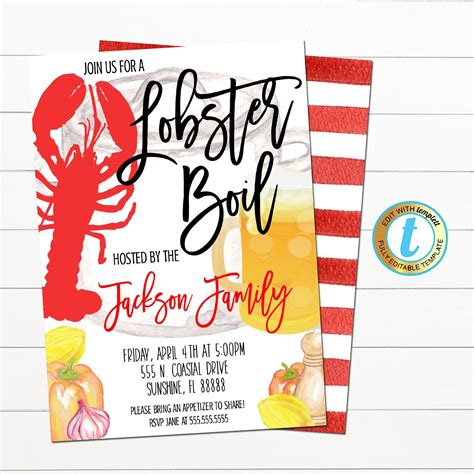 Lobster Boil Invitation Lobster Crawfish Boil Seafood Party Southern