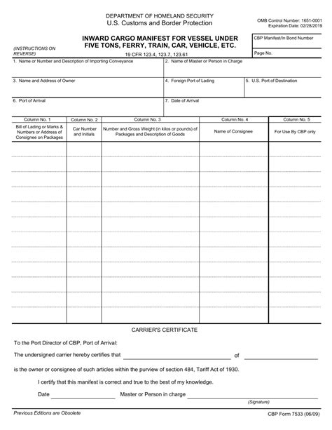 Shipping Manifest Template