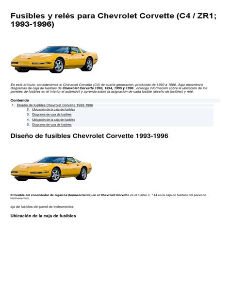 Fusibles Y Relés Para Chevrolet Corvette C4 Zr1 1993 1996 Pdf