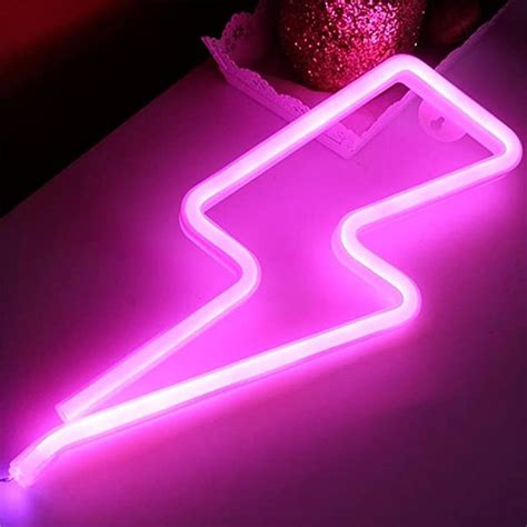 Xiyunte Pink Neon Light Lightning Bolt Led Neon Sign Wall Light Battery