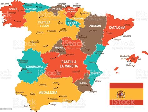 Facilmente pode ampliar e diminuir as vistas. Colorido Mapa De Espanha - Arte vetorial de stock e mais ...