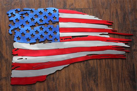 Tattered American Flag Usa Flag Metal Flag Wall Art Etsy