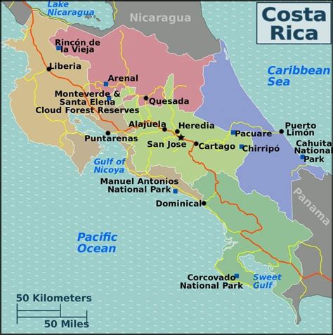 Costa Rica Map With Cities Map Of Atlantic Ocean Area