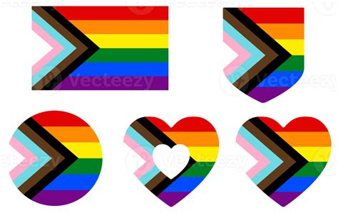 Progress Pride Flag In Shape Set Progress Pride Rainbow Flags Lgbtq